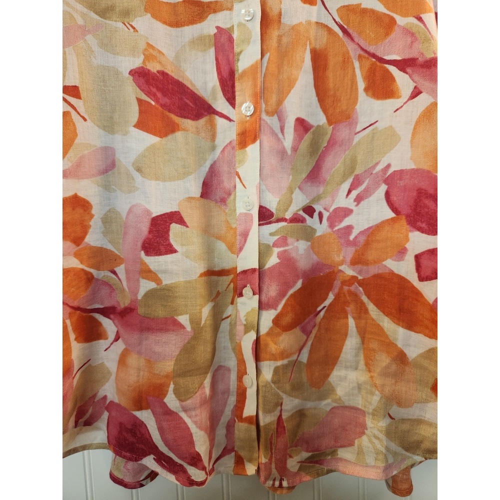 Chico Women's Orange Floral Linen Button-Up Shirt Size 2XL 3/4‎ Sleeve Summer - Picture 4 of 12